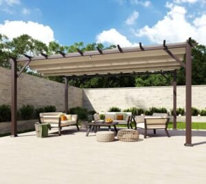 Paragon_Pavillon_WB.2_Florenz Aluminium Pergola Florenz 1116 | Holzoptik dunkelbraun/braun | 350x505x236 cm