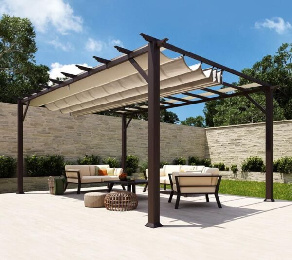 Aluminium Pergola Florenz 1116 | Holzoptik dunkelbraun/braun | 350x505x236 cm
