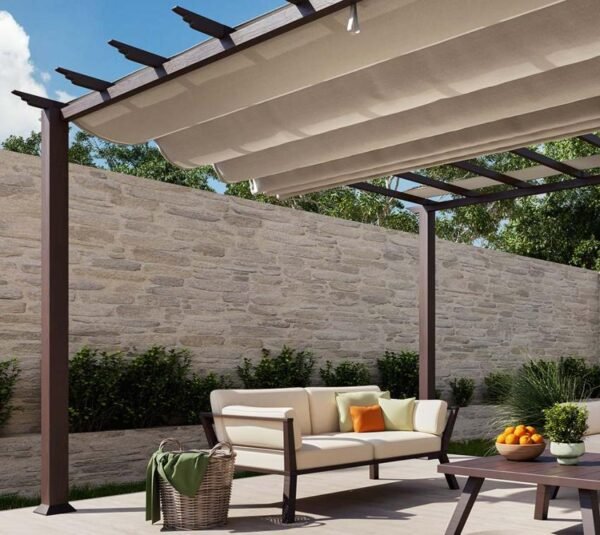 Aluminium Pergola Florenz 1116 | Holzoptik dunkelbraun/braun | 350x505x236 cm