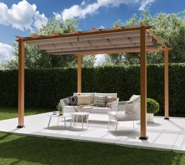 Aluminium Pergola Florida 1111 | Holzoptik hellbraun | 350x350x235 cm