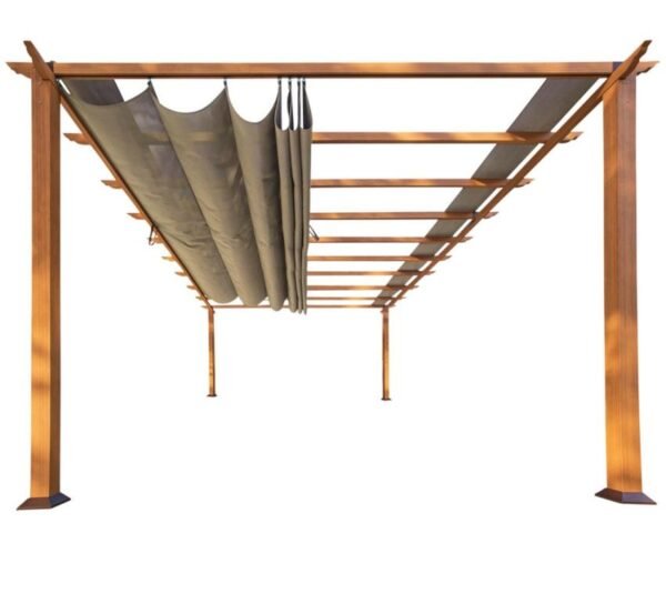 B-WARE Aluminium Pergola Florenz 1116 | Holzoptik hellbraun/braun | 350x505x236 cm
