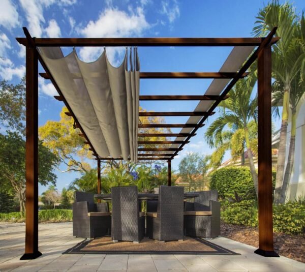 B-WARE Aluminium Pergola Florenz 1116 | Holzoptik dunkelbraun/braun | 350x505x236 cm