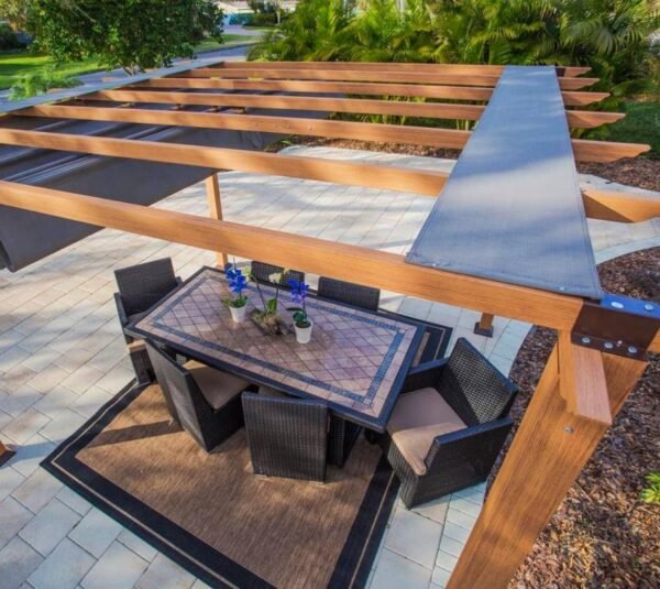 Aluminium Pergola Florenz 1116 | Holzoptik hellbraun/braun | 350x505x236 cm