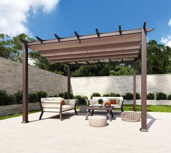 B-WARE Aluminium Pergola Florida 1111 | Holzoptik Dunkelbraun | 350x350x235 cm