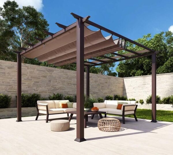 Aluminium Pergola Florida 1111 | Holzoptik Dunkelbraun | 350x350x235 cm