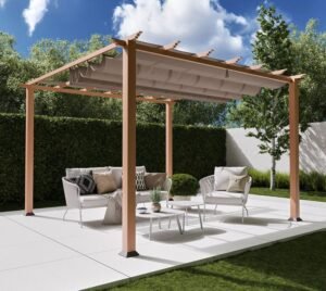 WEDEBAU_Paragon_Pavillon_Florida B-WARE Aluminium Pergola Florida 1111 | Holzoptik hellbraun | 350x350x235 cm