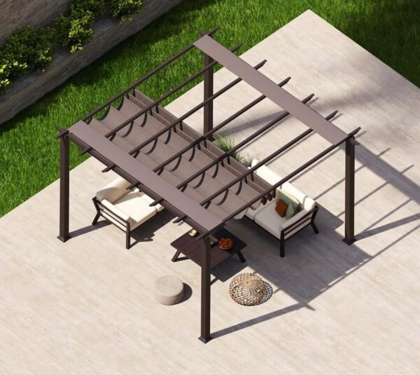 B-WARE Aluminium Pergola Florida 1111 | Holzoptik Dunkelbraun | 350x350x235 cm