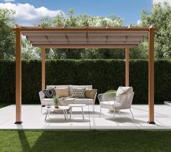 Aluminium Pergola Florida 1111 | Holzoptik hellbraun | 350x350x235 cm