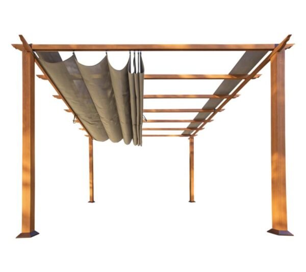 B-WARE Aluminium Pergola Florida 1111 | Holzoptik hellbraun | 350x350x235 cm