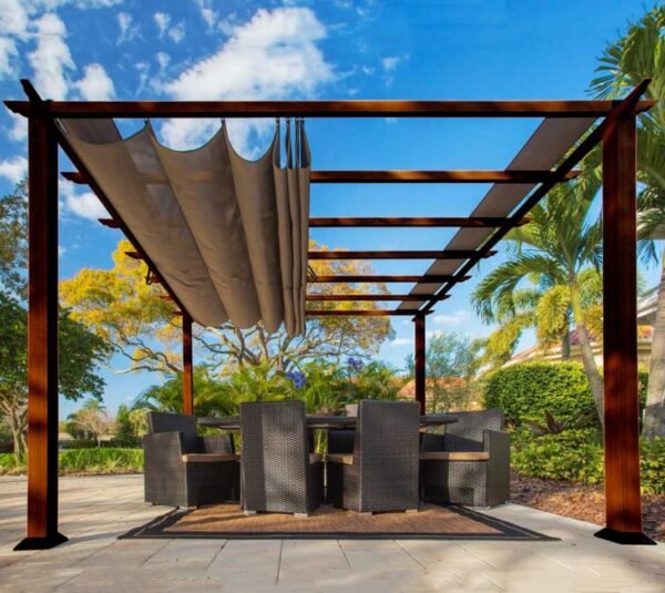 B-WARE Aluminium Pergola Florida 1111 | Holzoptik Dunkelbraun | 350x350x235 cm