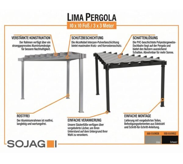 Lima 1010 | Aluminium Pergola mit Sonnensegel | dreieckig