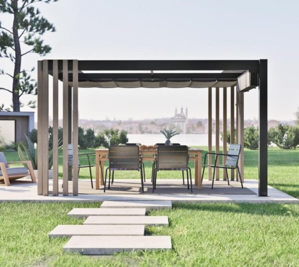 Lito 1012 | freistehende Pergola 3x3,5 mit Sonnensegel | Holzoptik