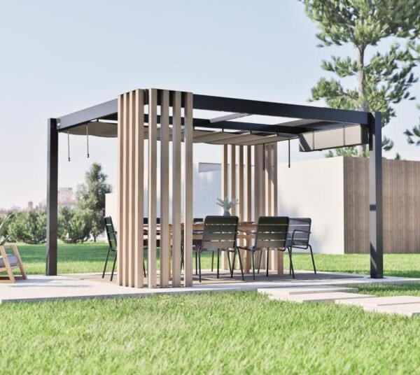Lito 1012 | freistehende Pergola 3x3,5 mit Sonnensegel | Holzoptik