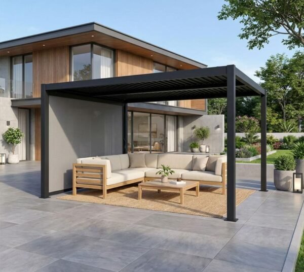 Milo Set10 1012 | Lamellendach Pergola mit Seitenwand Gr. 10 | Schwarz