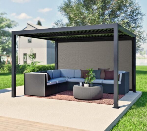 Milo Set12 1012 | Lamellendach Pergola mit Seitenwand Gr. 12 | Schwarz