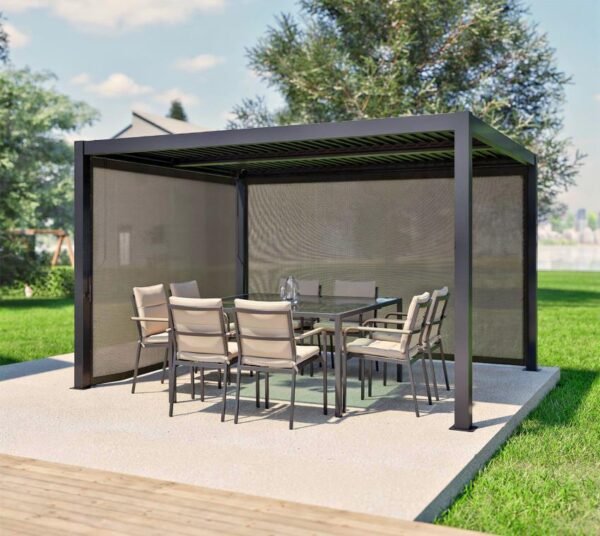 Milo Set 1012 | Lamellendach Pergola mit Seitenwänden | Schwarz