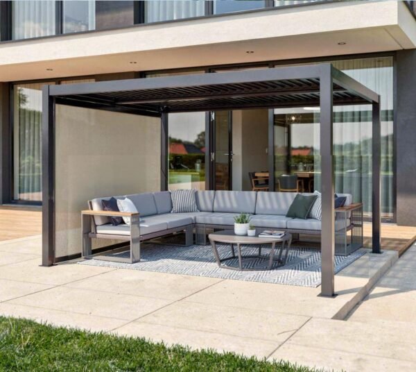 Milo Set10 1012 | Lamellendach Pergola mit Seitenwand Gr. 10 | Schwarz