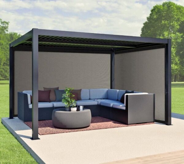 Milo Set 1012 | Lamellendach Pergola mit Seitenwänden | Schwarz