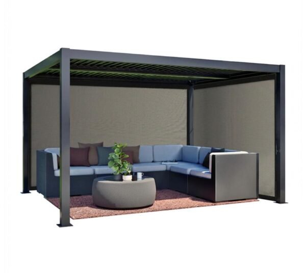 Milo Set 1012 | Lamellendach Pergola mit Seitenwänden | Schwarz
