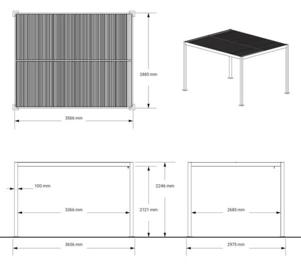 Milo 1012 | Stahl Pergola mit Lamellendach | Schwarz | 3x3,5 m