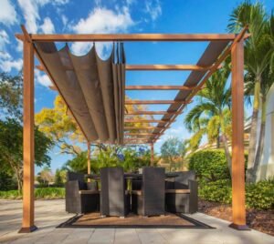 Wedebau58785_Paragon_Pavillon_Florenz Aluminium Pergola Florenz 1116 | Holzoptik hellbraun/braun | 350x505x236 cm